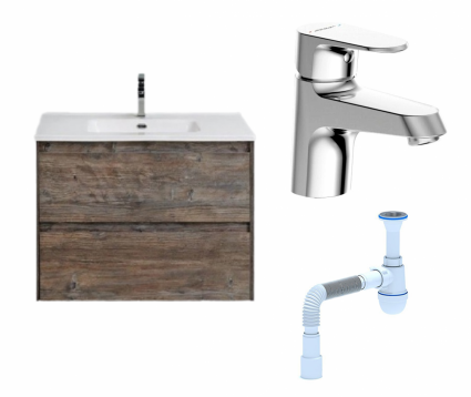 Комплект: Тумба с раковиной BelBagno Kraft 39 60 pino pasadena + Смеситель Bravat Alfa F1120178CP хром + Сифон АниПласт