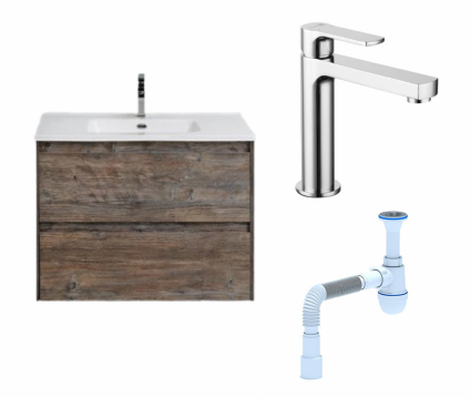 Комплект: Тумба с раковиной BelBagno Kraft 39 60 pino pasadena + Смеситель Lemark plus Grace LM1537C хром + Сифон АниПласт