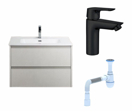 Комплект: Тумба с раковиной BelBagno Kraft 39 70 bianco opaco + Смеситель Aquanet Static AF330-10B черный + Сифон АниПласт