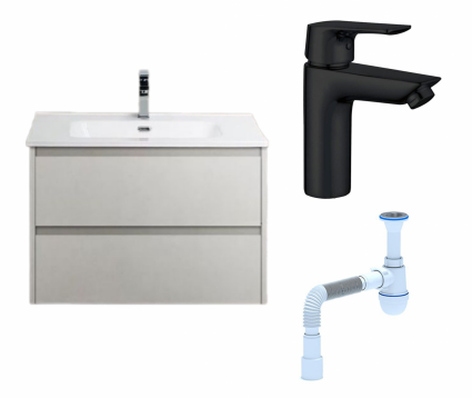 Комплект: Тумба с раковиной BelBagno Kraft 39 50 bianco opaco + Смеситель Aquanet Static AF330-10B черный + Сифон АниПласт