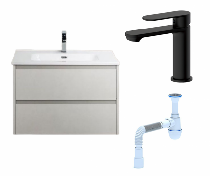 Комплект: Тумба с раковиной BelBagno Kraft 39 50 bianco opaco + Смеситель Haiba HB10590-7 черный + Сифон АниПласт