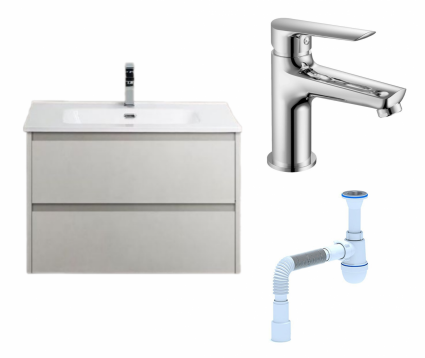 Комплект: Тумба с раковиной BelBagno Kraft 39 50 bianco opaco + Смеситель Haiba HB10198 хром + Сифон АниПласт