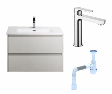 Комплект: Тумба с раковиной BelBagno Kraft 39 50 bianco opaco + Смеситель Lemark plus Grace LM1537C хром + Сифон АниПласт