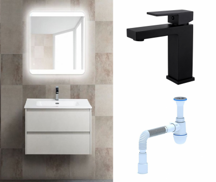 Комплект: Мебель для ванной BelBagno Kraft 39 70 bianco opaco + Смеситель Haiba HB10803-7 черный + Сифон АниПласт