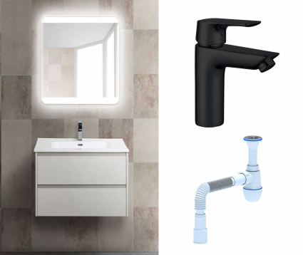 Комплект: Мебель для ванной BelBagno Kraft 39 70 bianco opaco + Смеситель Aquanet Static AF330-10B черный + Сифон АниПласт