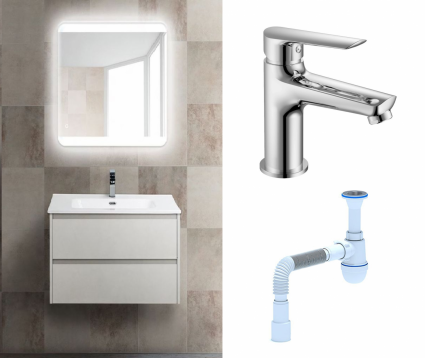Комплект: Мебель для ванной BelBagno Kraft 39 70 bianco opaco + Смеситель Haiba HB10198 хром + Сифон АниПласт