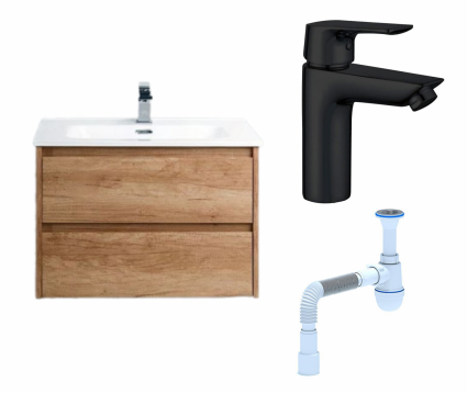 Комплект: Тумба с раковиной BelBagno Kraft 39 60 rovere nebrasca nature + Смеситель Aquanet Static AF330-10B черный + Сифон АниПласт