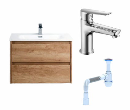 Комплект: Тумба с раковиной BelBagno Kraft 39 60 rovere nebrasca nature + Смеситель Haiba HB10198 хром + Сифон АниПласт