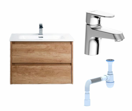 Комплект: Тумба с раковиной BelBagno Kraft 39 60 rovere nebrasca nature + Смеситель Bravat Alfa F1120178CP хром + Сифон АниПласт
