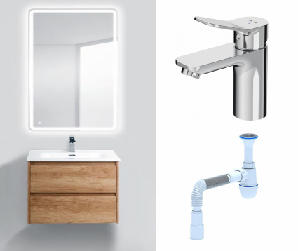 Комплект: Мебель для ванной BelBagno Kraft 39 60 rovere nebrasca nature + Смеситель Am.Pm X-Joy F85A02100 хром + Сифон АниПласт