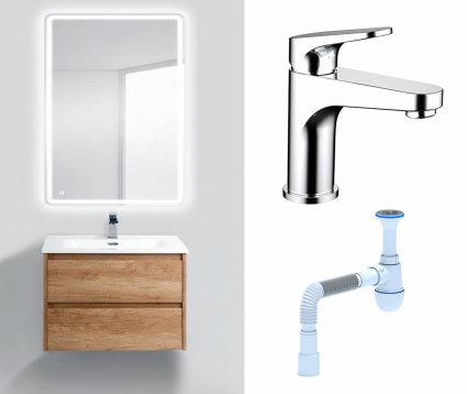 Комплект: Мебель для ванной BelBagno Kraft 39 60 rovere nebrasca nature + Смеситель Bravat Eler F1191238CP-RUS хром + Сифон АниПласт