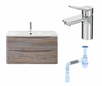Комплект: Тумба с раковиной BelBagno Acqua 80 pino scania + Смеситель Am.Pm X-Joy F85A02100 хром + Сифон АниПласт