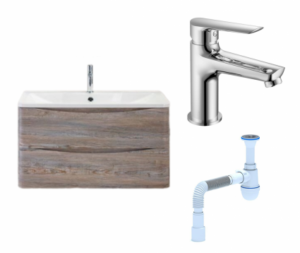 Комплект: Тумба с раковиной BelBagno Acqua 80 pino scania + Смеситель Haiba HB10198 хром + Сифон АниПласт