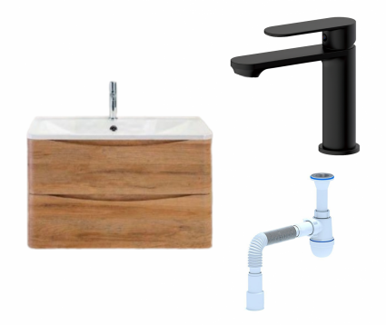Комплект: Тумба с раковиной BelBagno Acqua 80 rovere rustico + Смеситель Haiba HB10590-7 черный + Сифон АниПласт