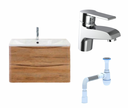 Комплект: Тумба с раковиной BelBagno Acqua 80 rovere rustico + Смеситель Agger Right A2902100 хром + Сифон АниПласт