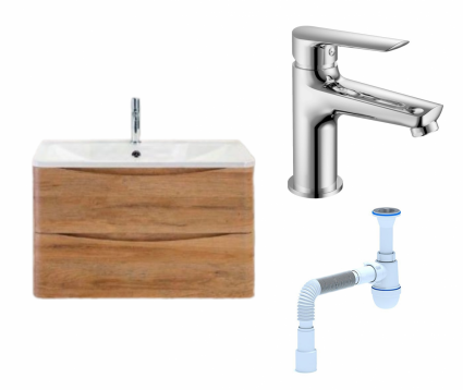 Комплект: Тумба с раковиной BelBagno Acqua 80 rovere rustico + Смеситель Haiba HB10198 хром + Сифон АниПласт