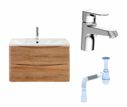 Комплект: Тумба с раковиной BelBagno Acqua 80 rovere rustico + Смеситель Bravat Alfa F1120178CP хром + Сифон АниПласт