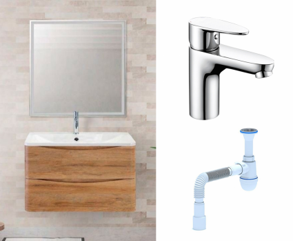 Комплект: Мебель для ванной BelBagno Acqua 80 rovere rustico + Смеситель Wasserkraft Leine 3503 хром + Сифон АниПласт