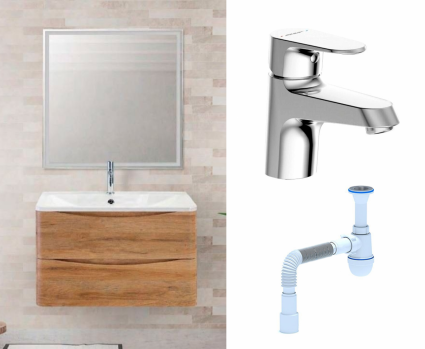 Комплект: Мебель для ванной BelBagno Acqua 80 rovere rustico + Смеситель Bravat Alfa F1120178CP хром + Сифон АниПласт