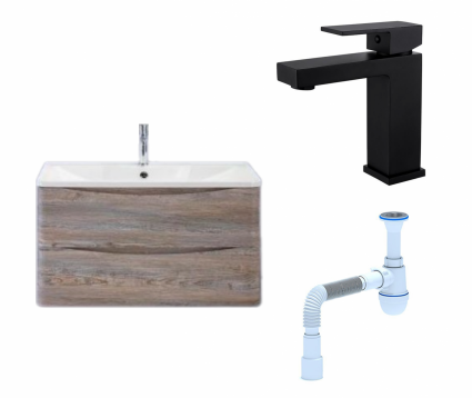 Комплект: Тумба с раковиной BelBagno Acqua 100 pino scania + Смеситель Haiba HB10803-7 черный + Сифон АниПласт