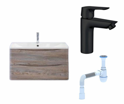 Комплект: Тумба с раковиной BelBagno Acqua 100 pino scania + Смеситель Aquanet Static AF330-10B черный + Сифон АниПласт