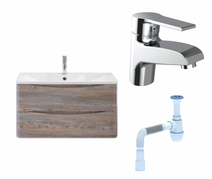 Комплект: Тумба с раковиной BelBagno Acqua 100 pino scania + Смеситель Agger Right A2902100 хром + Сифон АниПласт