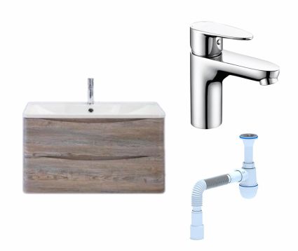 Комплект: Тумба с раковиной BelBagno Acqua 100 pino scania + Смеситель Wasserkraft Leine 3503 хром + Сифон АниПласт