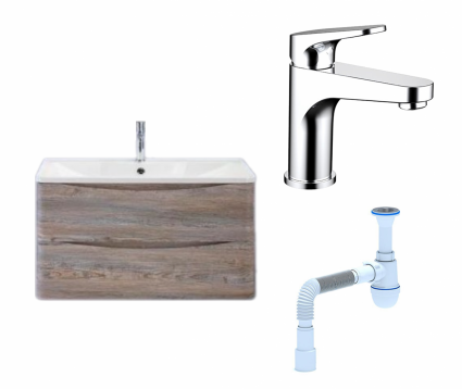 Комплект: Тумба с раковиной BelBagno Acqua 100 pino scania + Смеситель Bravat Eler F1191238CP-RUS хром + Сифон АниПласт