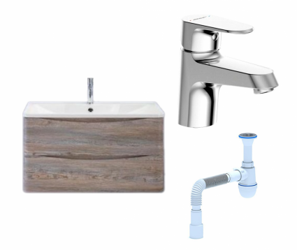 Комплект: Тумба с раковиной BelBagno Acqua 100 pino scania + Смеситель Bravat Alfa F1120178CP хром + Сифон АниПласт