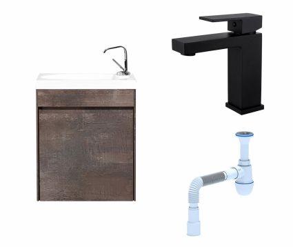 Комплект: Тумба с раковиной BelBagno Pietra Mini 46 L stone + Смеситель Haiba HB10803-7 черный + Сифон АниПласт