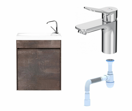 Комплект: Тумба с раковиной BelBagno Pietra Mini 46 L stone + Смеситель Am.Pm X-Joy F85A02100 хром + Сифон АниПласт