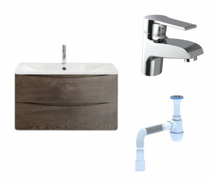 Комплект: Тумба с раковиной BelBagno Acqua 80 robere nature grigio + Смеситель Agger Right A2902100 Хром + Сифон АниПласт