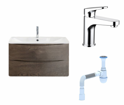 Комплект: Тумба с раковиной BelBagno Acqua 80 robere nature grigio + Смеситель Bravat Eler F1191238CP-RUS Хром + Сифон АниПласт