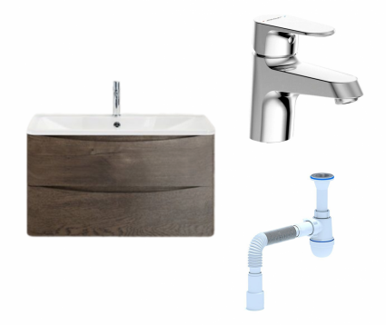 Комплект: Тумба с раковиной BelBagno Acqua 80 robere nature grigio + Смеситель Bravat Alfa F1120178CP Хром + Сифон АниПласт