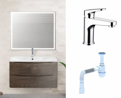 Комплект: Мебель для ванной BelBagno Acqua 80 robere nature grigio + Смеситель Bravat Eler F1191238CP-RUS Хром + Сифон АниПласт