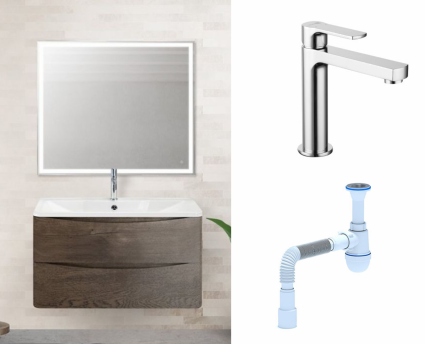 Комплект: Мебель для ванной BelBagno Acqua 80 robere nature grigio + Смеситель Lemark plus Grace LM1537C Хром + Сифон АниПласт