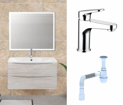 Комплект: Мебель для ванной BelBagno Acqua 100 rovere vintage bianco + Смеситель Bravat Eler F1191238CP-RUS хром + Сифон АниПласт