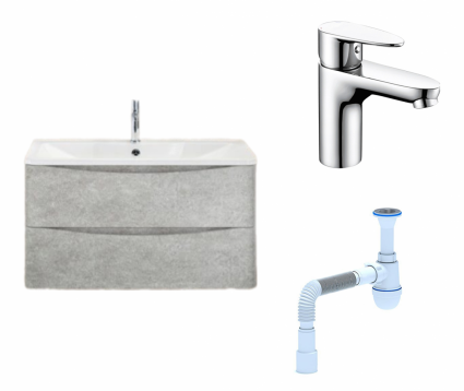 Комплект: Тумба с раковиной BelBagno Acqua 90 cemento verona grigio + Смеситель Wasserkraft Leine 3503 Хром + Сифон АниПласт