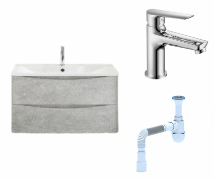 Комплект: Тумба с раковиной BelBagno Acqua 90 cemento verona grigio + Смеситель Haiba HB10198 Хром + Сифон АниПласт