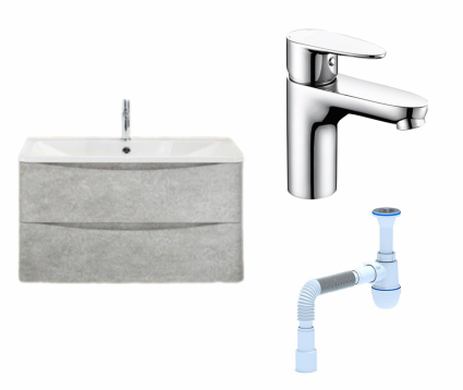 Комплект: Тумба с раковиной BelBagno Acqua 100 cemento verona grigio + Смеситель Wasserkraft Leine 3503 хром + Сифон АниПласт