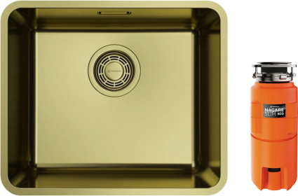 Комплект Мойка кухонная Omoikiri Omi 43-U/I Ultra Mini-LG светлое золото + Измельчитель Nagare slim 900