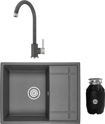 Комплект Мойка кухонная Granula 6501, ГРАФИТ + Смеситель ST-4031 + Измельчитель Bone Crusher BC 810-AS