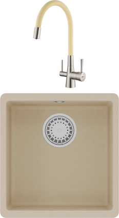 Комплект Мойка кухонная Lemark Sinara 400-U 9910062 бежевая + Смеситель Comfort LM3075BN-Beige с гибким изливом, никель, бежевый