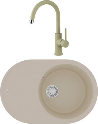 Комплект Мойка кухонная Lemark Lacha 760 9910056 бежевая + Смеситель Comfort LM3073PBG бежевый