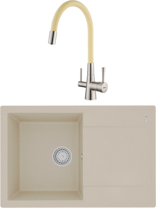 Комплект Мойка кухонная Lemark Imandra 760 9910026 бежевая + Смеситель Comfort LM3075BN-Beige с гибким изливом, никель, бежевый