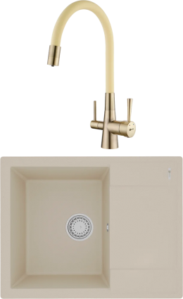 Комплект Мойка кухонная Lemark Imandra 640 9910020 бежевая + Смеситель Comfort LM3075B-Beige с гибким изливом, бронза, бежевый