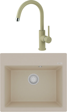Комплект Мойка кухонная Lemark Hanka 570 9910014 бежевая + Смеситель Comfort LM3073PBG бежевый
