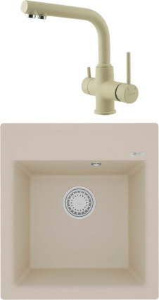 Комплект Мойка кухонная Lemark Hanka 450 9910008 бежевая + Смеситель Comfort LM3061PBG бежевый
