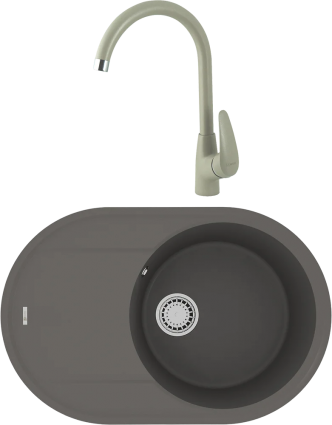 Комплект Мойка кухонная Lemark Lacha 760 9910059 серый шелк + Смеситель Linara LM0405PGR серый