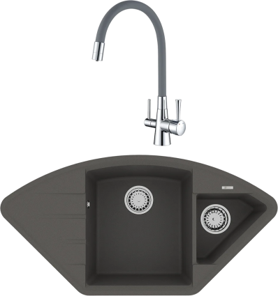 Комплект Мойка кухонная Lemark Irkana 980 9910047 серый шелк + Смеситель Comfort LM3075C-Gray с гибким изливом, хром, серый